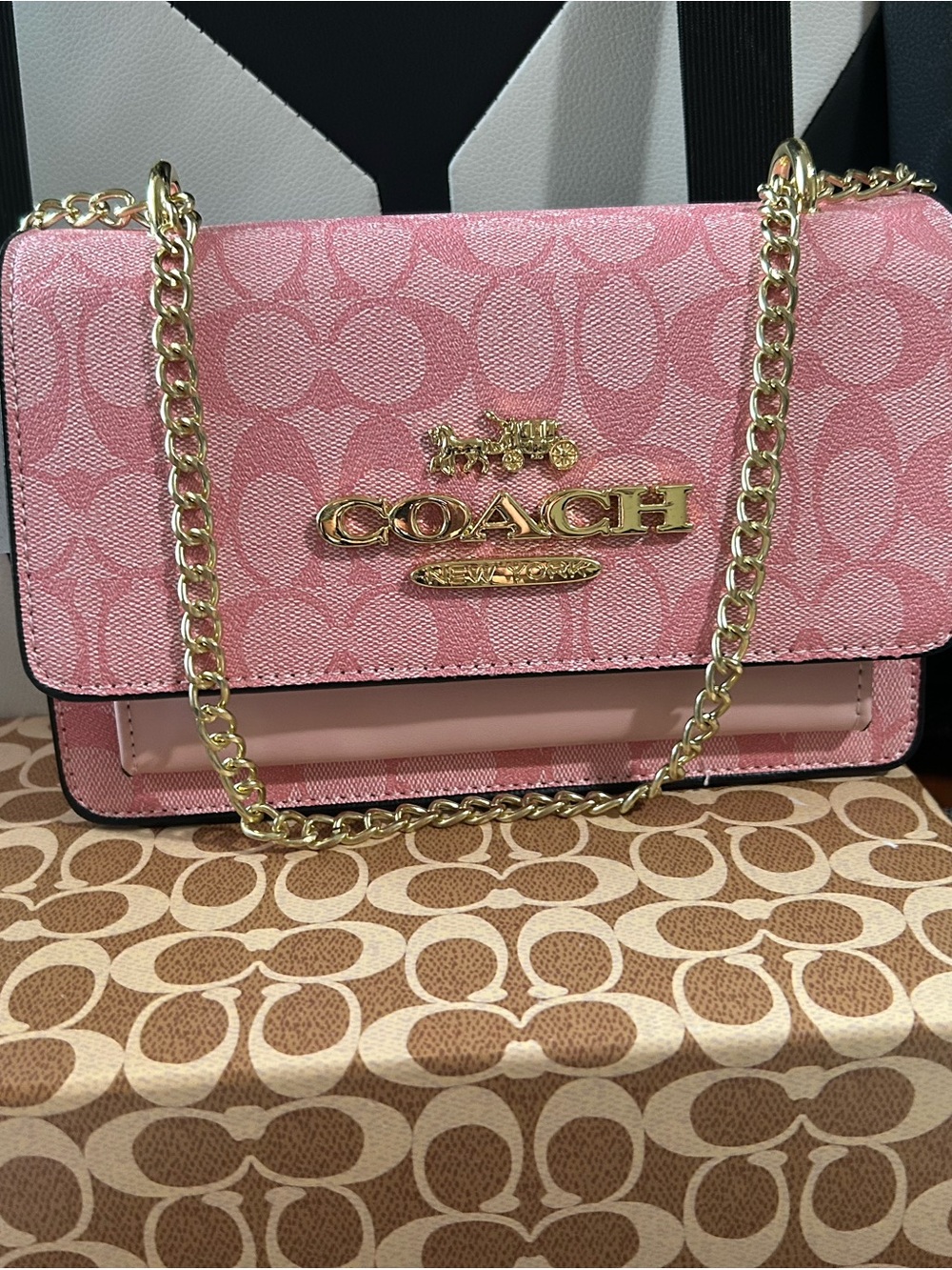 COACH Pink Signature Chain Crossbody with Gold Hardware - Picture 2 of 2